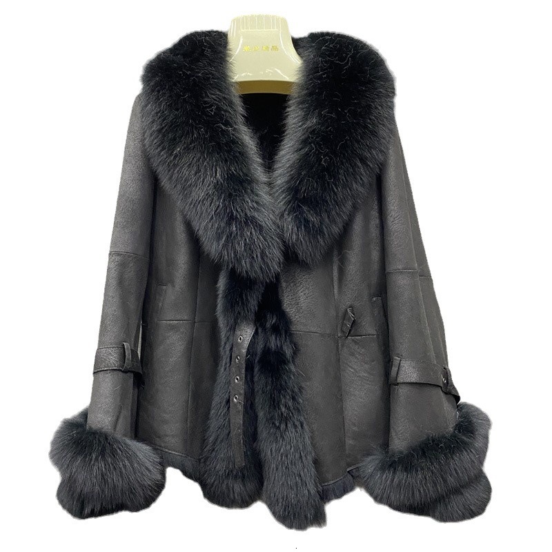 Haining fur coat rabbit fur integrated composite slim fit short large fox fur collar small fur coat 201212