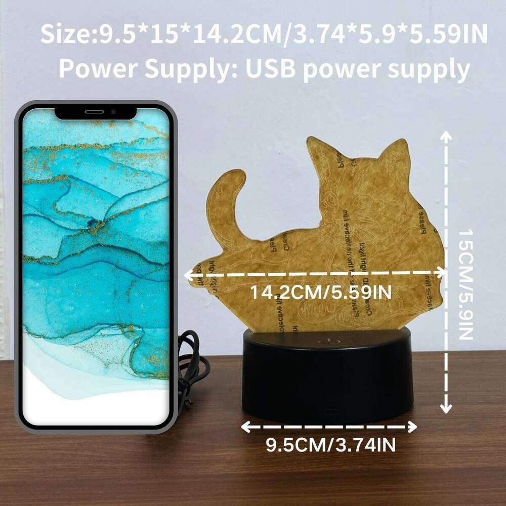 3D cute cat night 7-color RGB ambient USB power supply, bedroom desktop party decoration light, gift light. Z260127