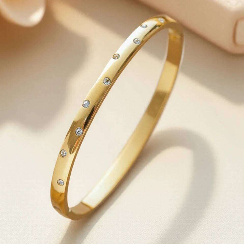 Stainless Steel Round Zircon Inlaid Bangles For Women Couple Holiday Gift Bracelet Party Daily Jewelry XJ260127