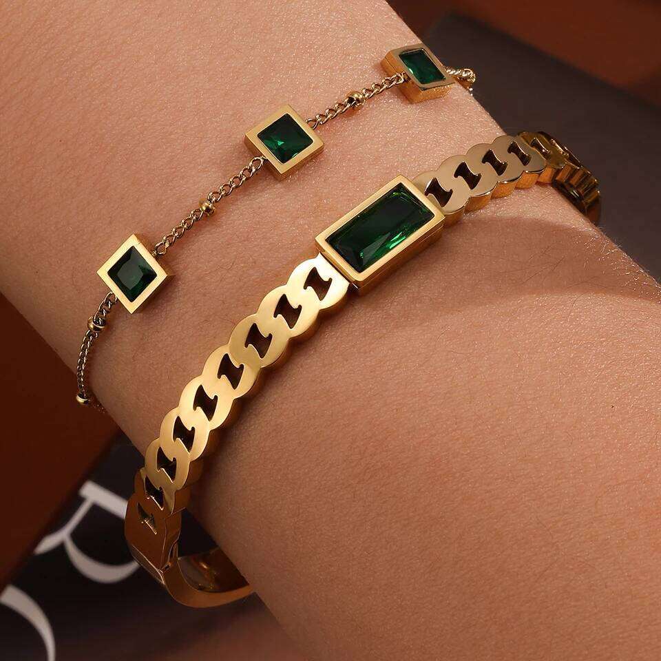 Fashionable High-end Emerald Stainless Steel Bracelets Suitable For Banquets, Parties, Travel Clothes And Jewelry XJ260127
