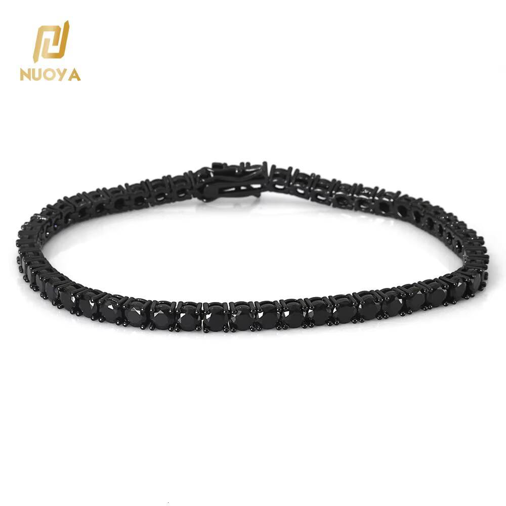 NUOYA Wholesale Mens Black CZ Tennis Chain with Spring Clasp Hip Hop Jewelry Black Plated Iced Out Tennis Chain Necklace