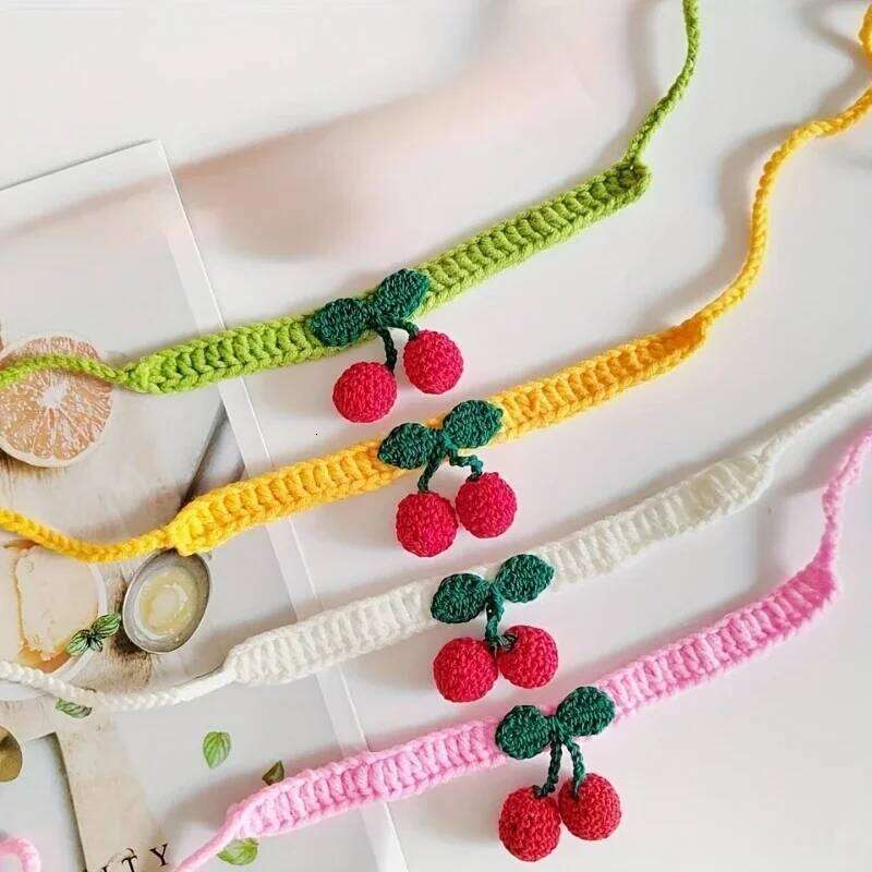 Hand-woven Pet Collars, Adorned With Cherries, Cute Necklaces, Cat Supplies, And Cat Accessories