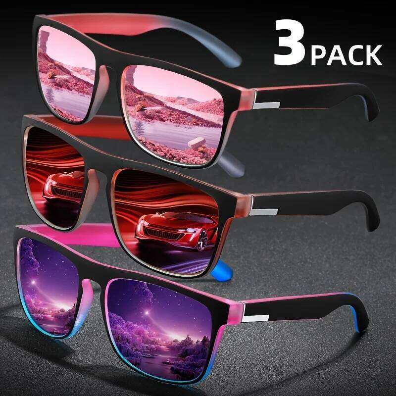 3Pcs Fantasy Gradient Mutipcolor Square Polarized Sunglasses AntiGlare UV400 Glasses Summer Party Driving Fishing Christmas Gift Z260127