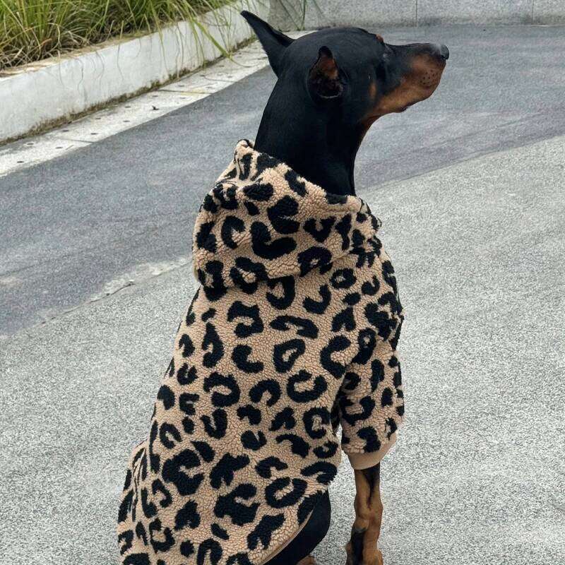 Fashion Leopard Hoodie Media Large Warm Fleece Dog Jacket Doberman Coats For Big Dogs ropa para perro