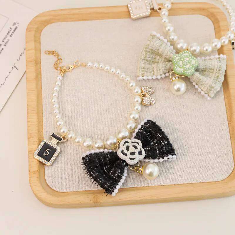 Pet Spring/Summer Pearl Necklace Cat/Dog Collar Bow Flower Autumn/Winter Water Diamond Decoration Dog Accessories