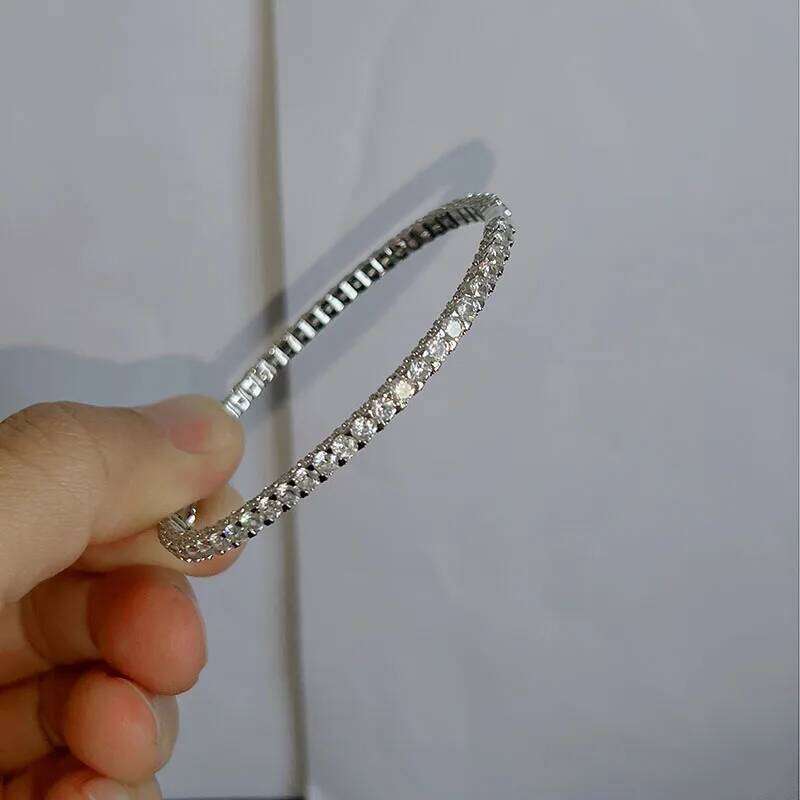 2024New Hot Brand Pure 925 Sterling Silver Women Spikes Round Zircons Wedding Around Rivet Bangle Jewelry XJ260127