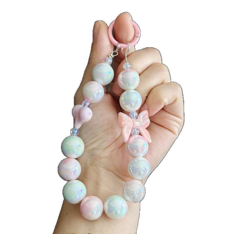 Plated Beaded Bowknot Car Keychain Phone Pendant Cute Candy Color Enamel Circle Pearl Accessories Bag Decoration S260126