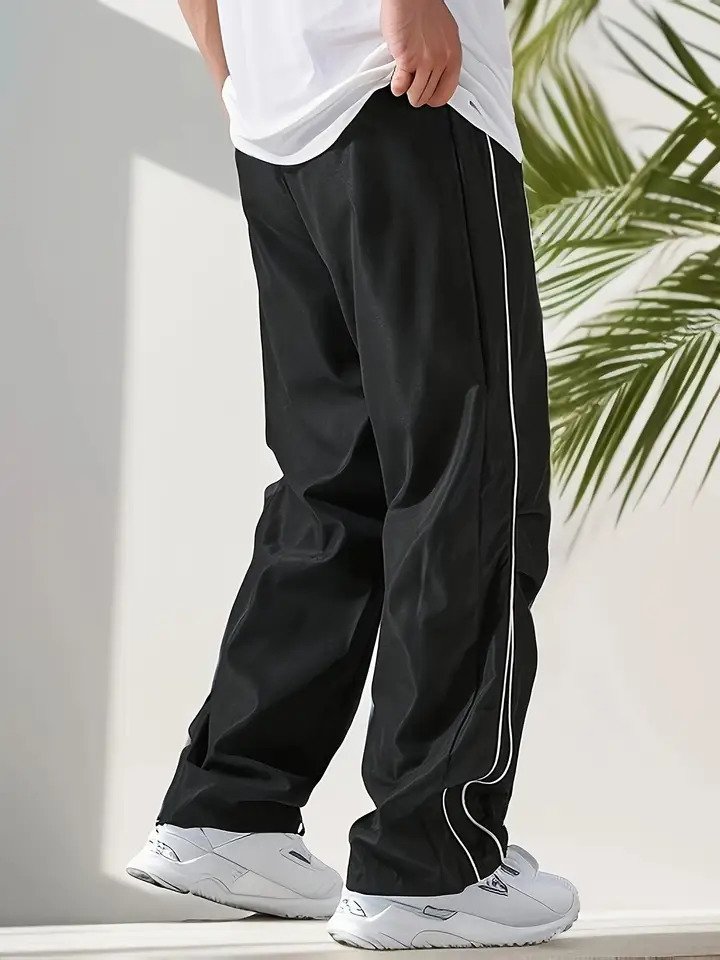 Mens Regular Plain Sports Straight Pants with Drawstrings and Elastic Waistband Reflective Webbing Suitable for Daily Leisure Street Basketball Fitnes
