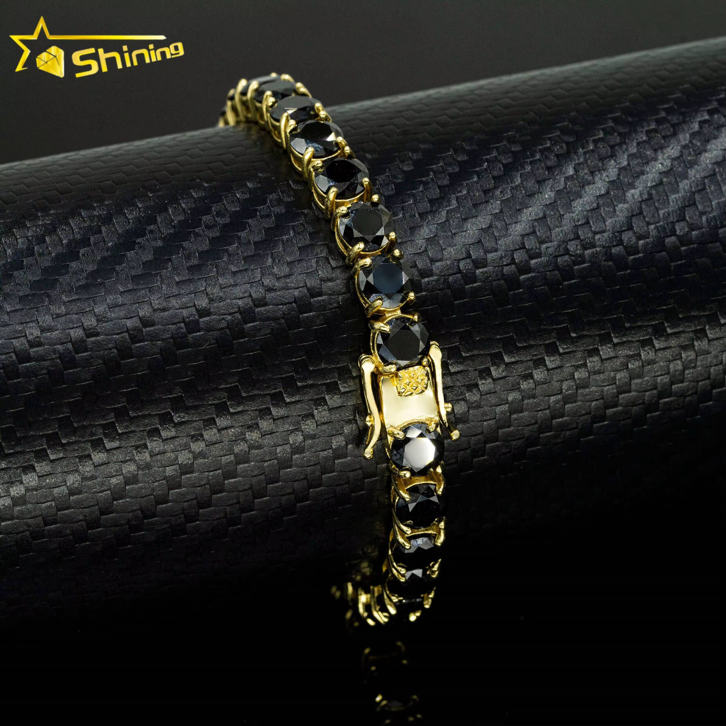 18k Yellow Gold Plated 3mm 4mm 5mm 65mm Black Moissanite Tennis Chain 925 Sterling Silver Men Women Tennis Necklace Bracelet