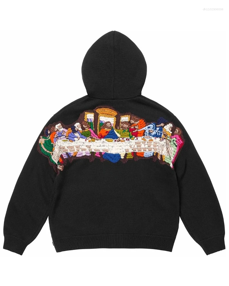 Men's Hoodies Zip Up Hoodie Fashion Harajuku Embroidered The Last Supper Pattern Oversized Sweatshirt Goth Personality Hip Hop