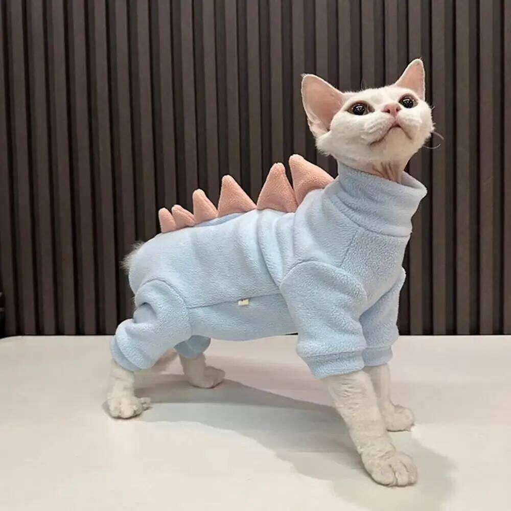 Clothes Dinosaur Shape Winter Sphynx Pajamas Costume Fleece Warm Cat Jacket For Indoor Hairless Cats Halloween Party XJ260127