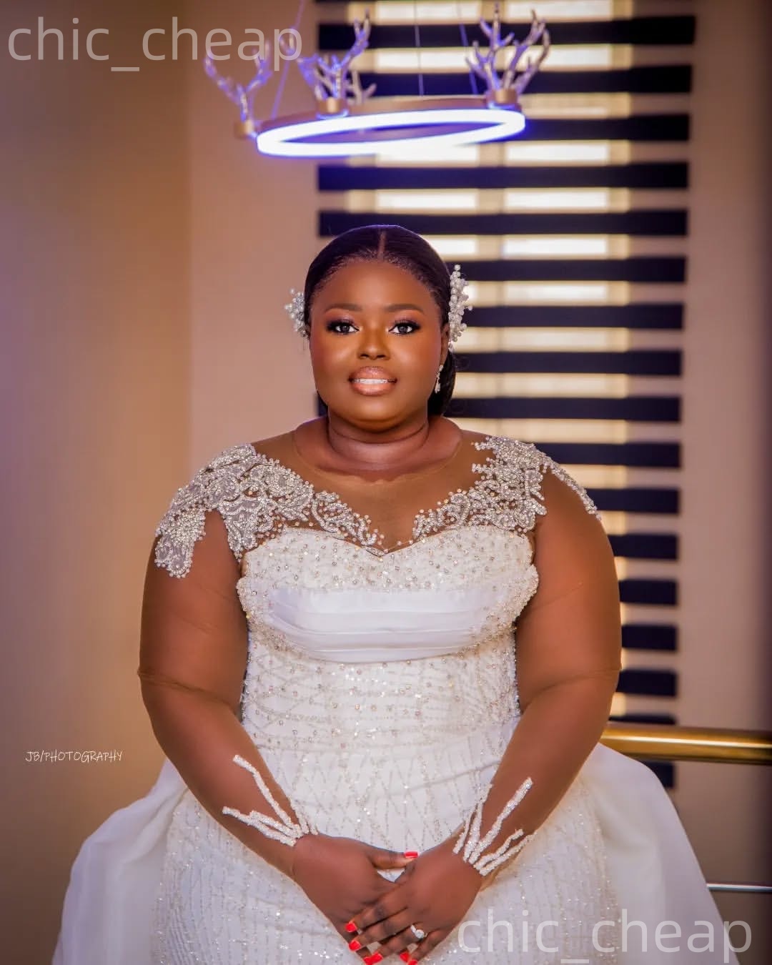 African Aso Ebi 2026 Ivory Mermaid Wedding Dress Appliques Beaded Sheer Neck Long Sleeves Detachable Train Vintage Bridal Gowns Dresses ZJ2371