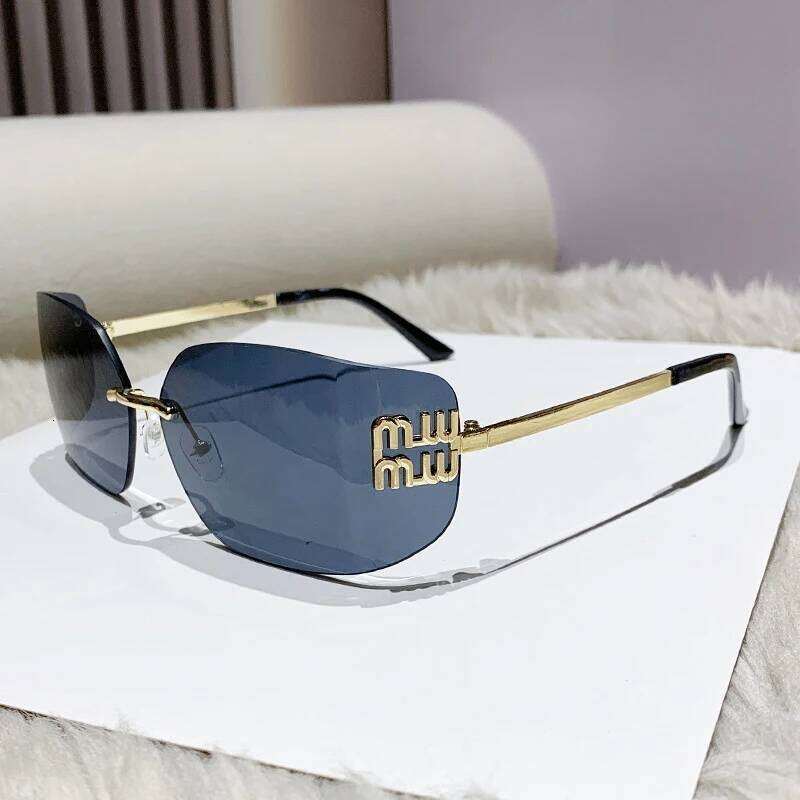 1pc Classic Sun Glasses Female Funky Metal Luxury Rimless Sunglasses Women Brand Rivets Rectangle Gradient Curved Shades Z260127