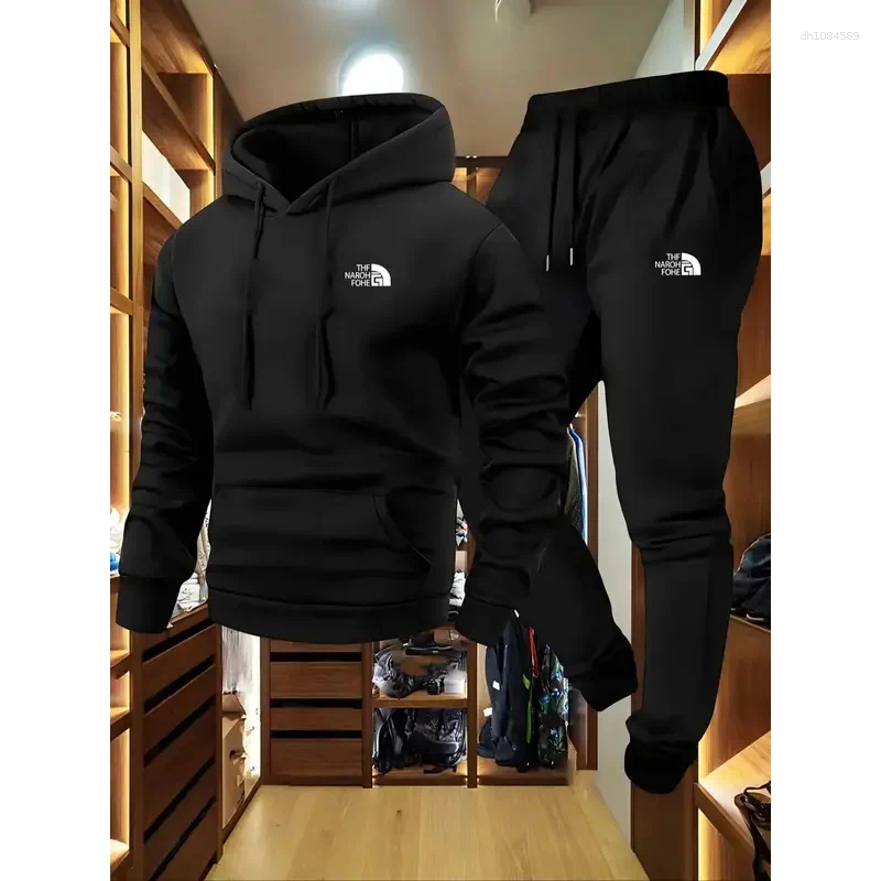 Men's Tracksuits Autumn And Winter Pattern Casual Two-Piece Set Hooded Sweatshirt Pants With Pockets Regular Fit Outdoor Sport Suit