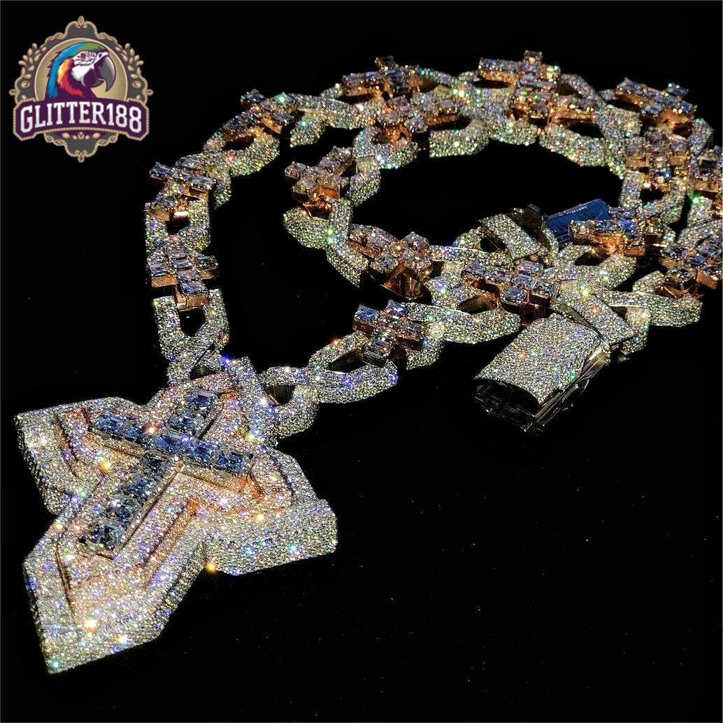 2026 new style Luxury Moissanite Cross Pendant Hiphop Princess Cut Custom Chain 925 Sterling Silver Custom Moissanite Pendant