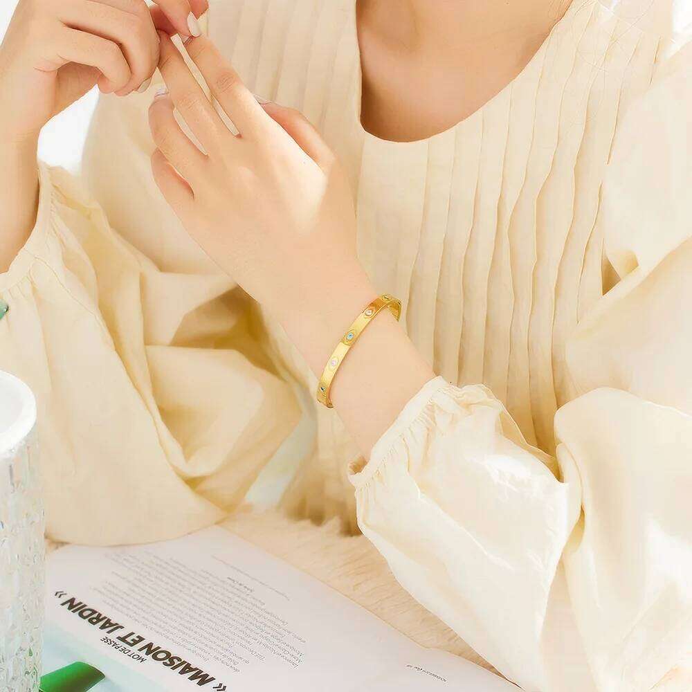 VQYSKO Colored Zircon Evil Eye Bracelet Stackables Turquoise Bangle Celebration Gift For Sisters Protection Jewelry XJ260127