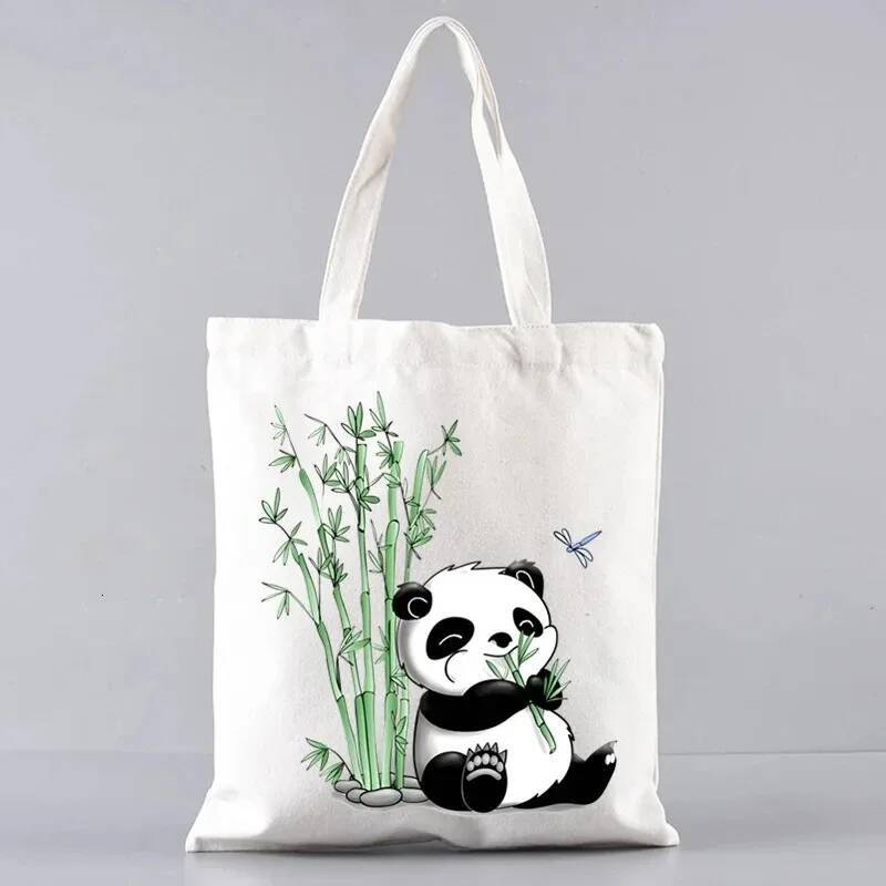 Cute Panda Ladies Handbag Fashion Canvas Shoulder Eco-Friendly Large Capacity Women Travel Shopping Bag Wallet