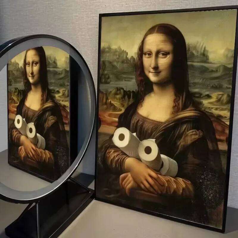 Mona Lisa Bathroom Covering Her Nose,Vintage Poster Print Toilet Funny Canvas Painting Wall Home Decor Art 26H0127