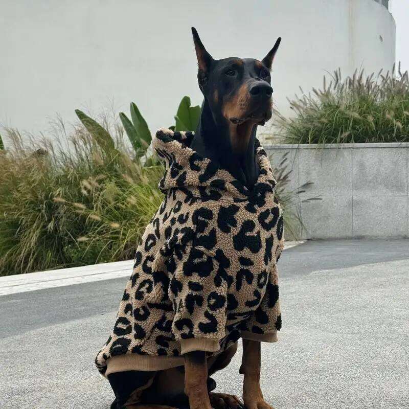 Fashion Leopard Hoodie Media Large Warm Fleece Dog Jacket Doberman Coats For Big Dogs ropa para perro