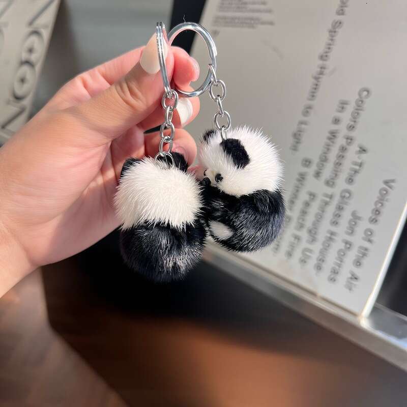 Cute Real Mink Fur Little Panda Car Keychain Pendant Plush Doll Backpack Decoration Small Gift S260126 ed0