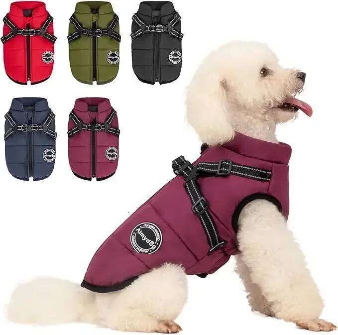Pet Winter Cat Waterproof Coat Zipper Dog Jacket with Reflective Harness for Smal Medium Large Dogs XJ260127