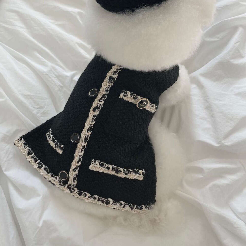 High End Elegant Girl Coat Tweed Luxury Coco Styles Winter Autumn Pet Jacket Female Dog Small Puppy Dresses Suit With Hats