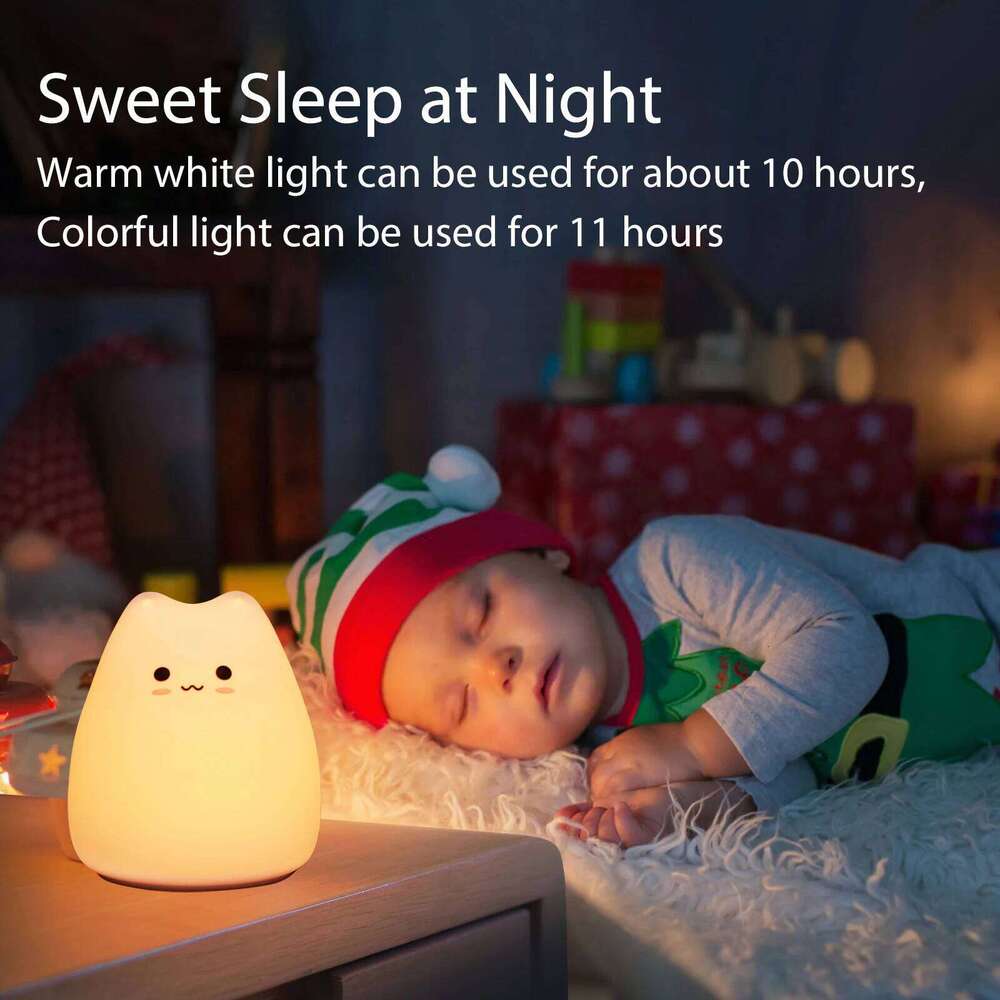 Mini Kawaii Popular Cat Baby Night Lamp 7-color Pat Touch Color-changing Eye Protection Bedroom Bedside Nightlight Gift Children Z260127