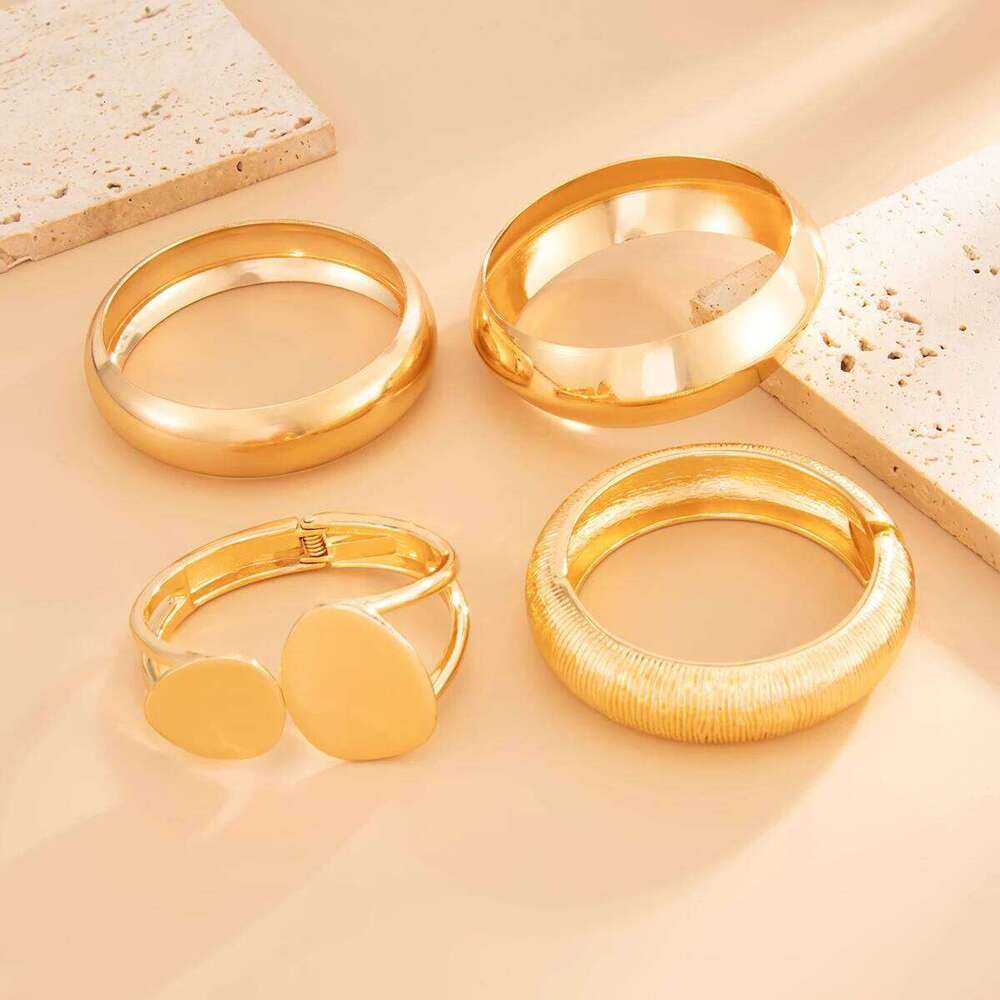 Ingemark 4 Style Vintage Irregular Ellipse Smooth Curved Bracelets Women Trendy Punk Arc Striped Openning Spring Bangle Jewelry XJ260127