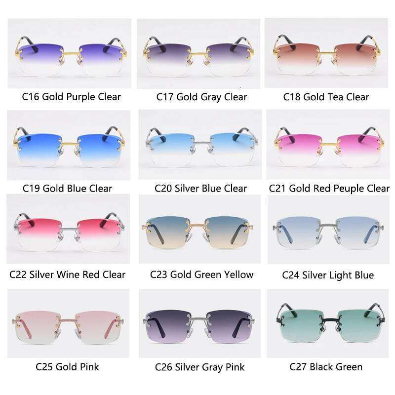 HBK Gradient Lens Metal Sunglasses Rimless Square Purple High Quality Sun Women Rectangle 2022 Frameless Glasses For Men Z260127