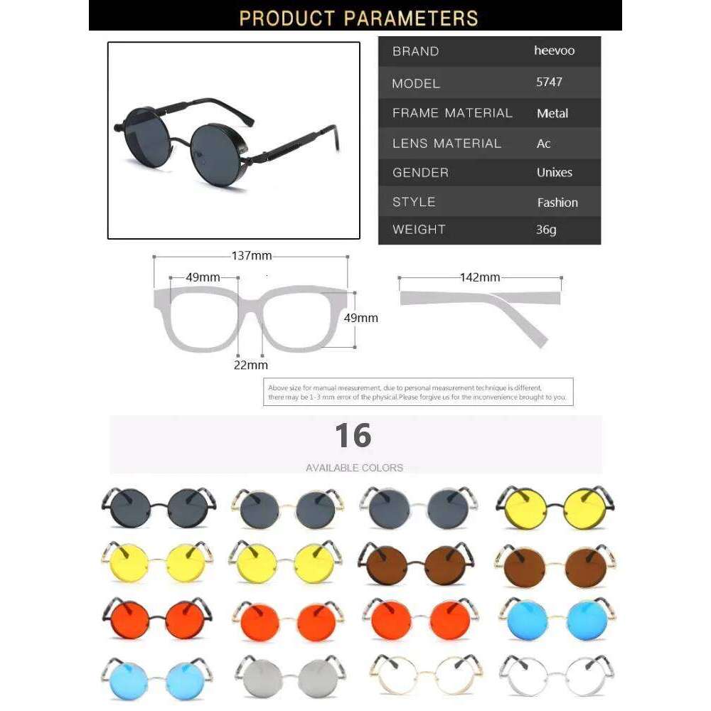 Metal Steampunk Sunglasses Men Women Fashion Round Brand Vintage Sun Glasses High Quality Oculos de sol UV400 Z260127