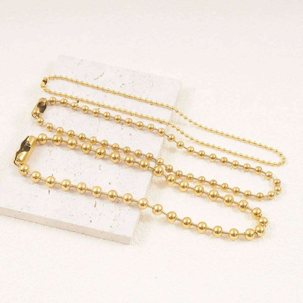3/6/8mm Ball Necklaces Stainless Steel For Women Gold/Silver Color Metal Big Bead Chain Choker Men Jewelry Accessories 26W01127
