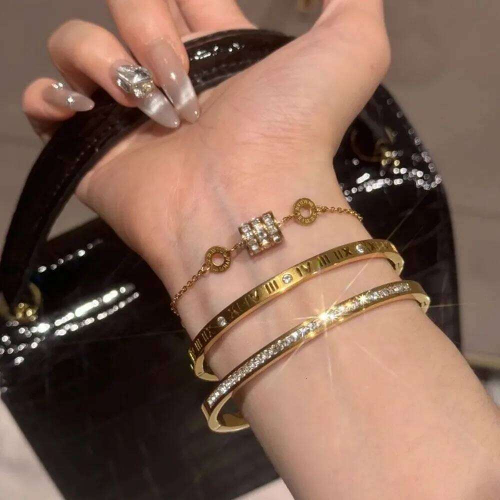 Yupsk 3pcs/1Pcs Shiny Zircon Inlaid Roman Numerals Stacked Bracelet for Women Exquisite Trendy Daily Wear Jewelry Accessories XJ260127