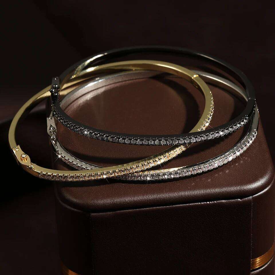 TrendMen Trendy Round Zirconia Tennis Bangles For Men Women Fashion Gold Color Crystal Wristlet Jewelry Gifts Party Bracelets XJ260127