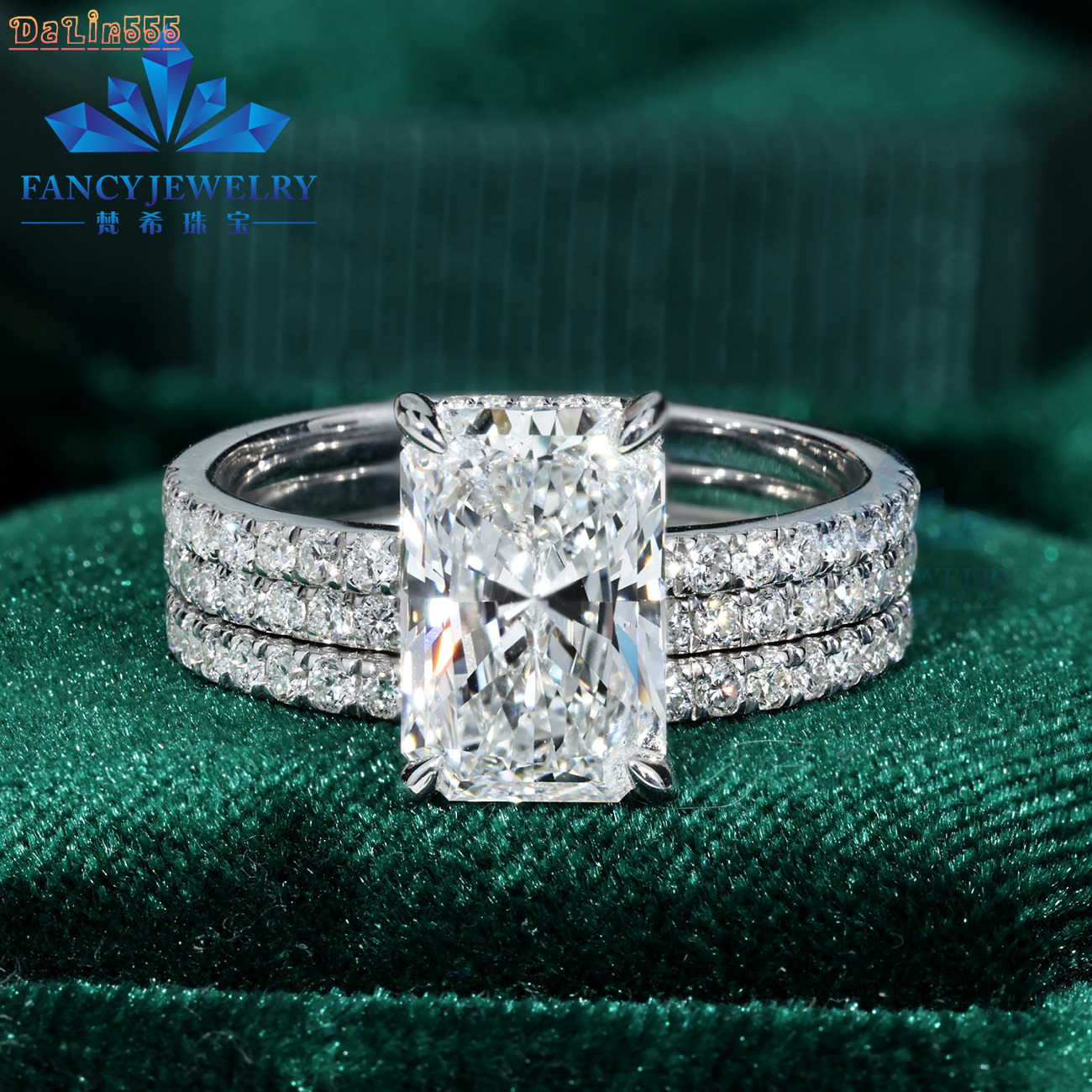 10K 14K 18K Solid Gold Certificate CVD HPHT 2CT 3CT Lab Grown Radiant Cut Diamond Rings Set Trendy Women Wedding Engagement