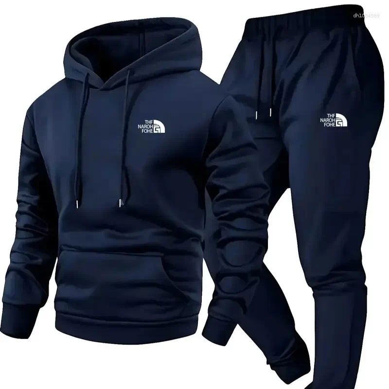 Men's Tracksuits Autumn And Winter Pattern Casual Two-Piece Set Hooded Sweatshirt Pants With Pockets Regular Fit Outdoor Sport Suit