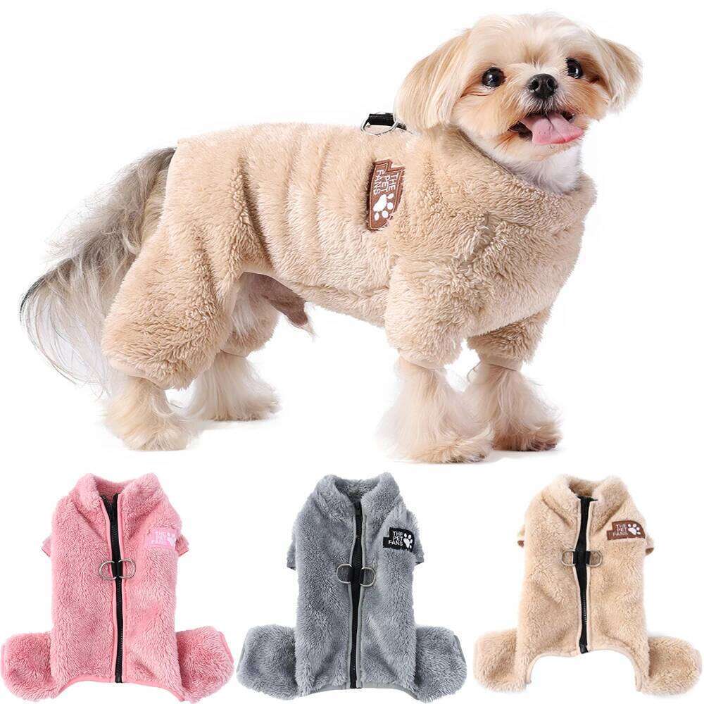 Soft Fleece Clothes Winter Four Legs Covered Plush Pet Coat D-Ring Zipper Puppy Jacket Autumn Overall For Small Middle Dog XJ260127