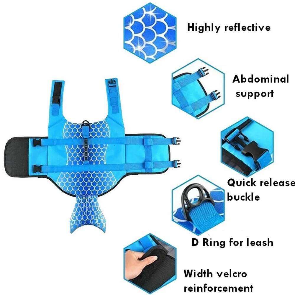 Pet Jacket Clothes Vest Collar Harness Dog Swimming Summer Swimwear Mermaid Shark Life jacket XJ260127