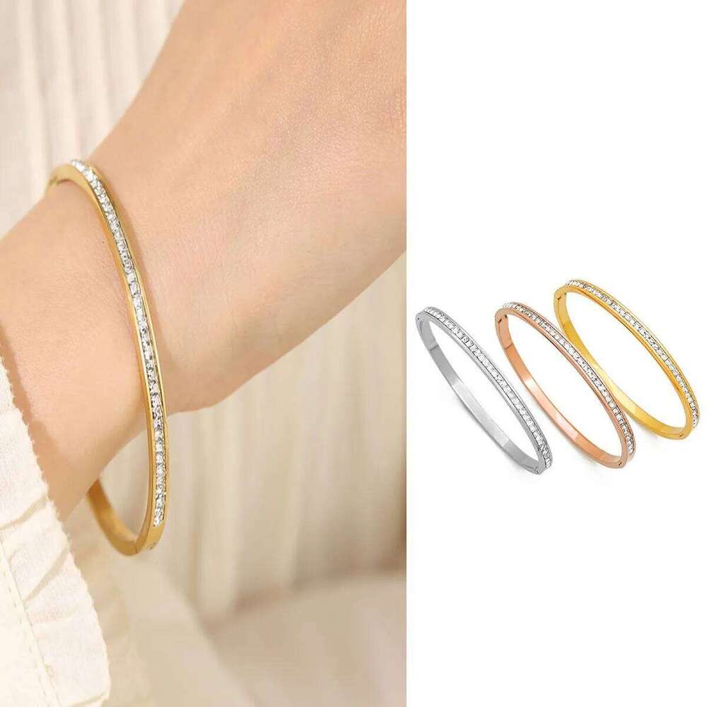 New Stainless Steel Zircon Bangles for Women 4mm Wide Bracelet Jewelry Gift Fashion Accessories 58-60mm 3 Color XJ260127