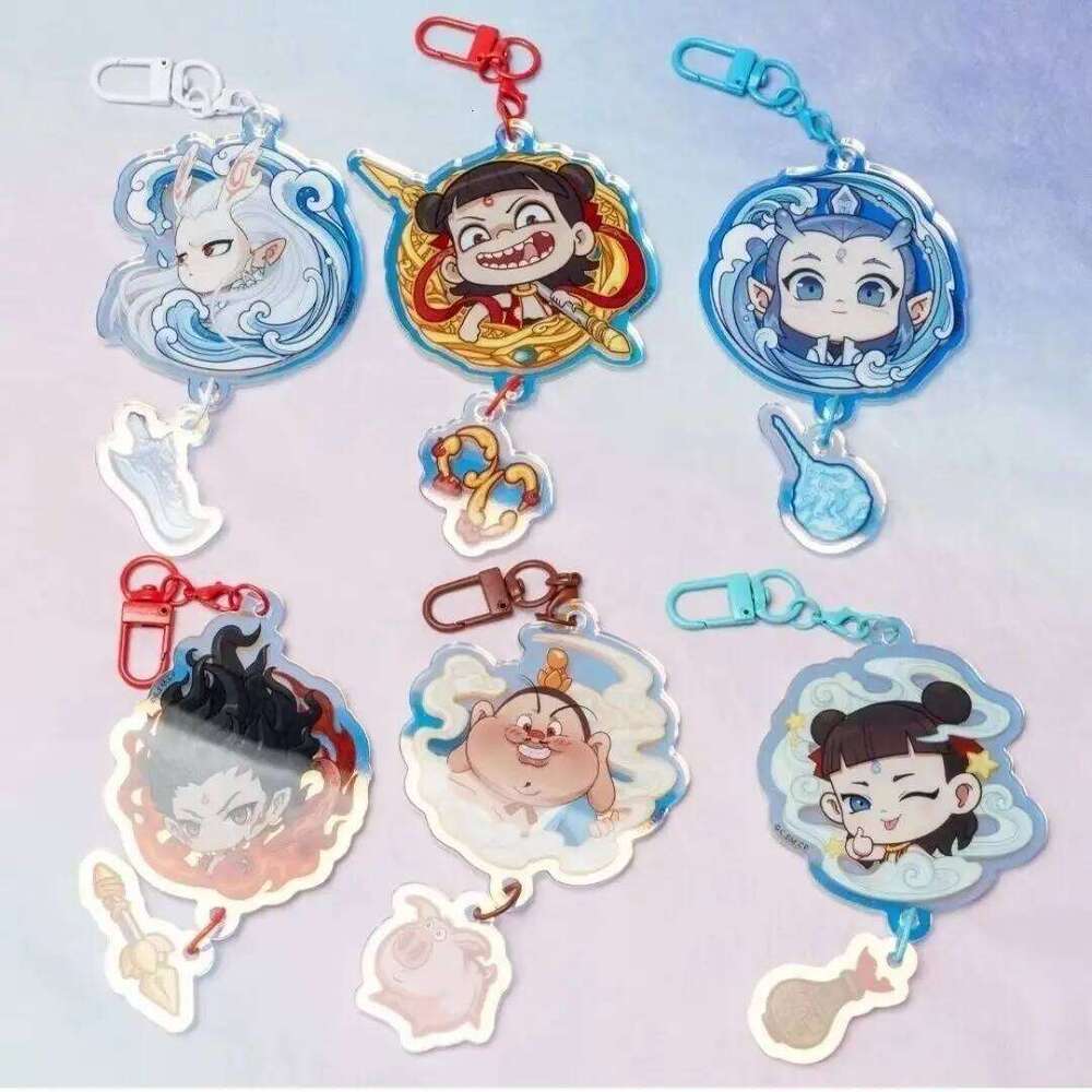 Nezha: Devil Boy Disturbs the Sea II Cartoon Star Bell Keychain - Motorcycle Accessories Decoration, Cute Anime KeyRing Gift S260126