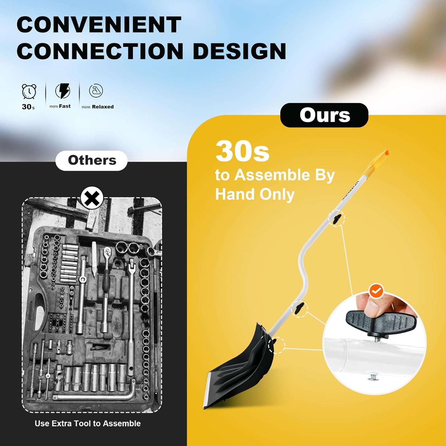 Reinforced Heavy Duty Snow Removal Easy Assembled Tool in Winter Snowy Day for Garage Car Parking Port