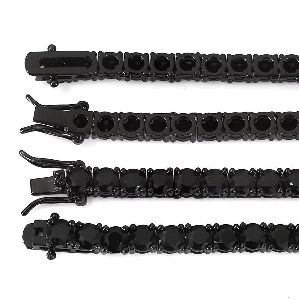 NUOYA Wholesale Mens Black CZ Tennis Chain with Spring Clasp Hip Hop Jewelry Black Plated Iced Out Tennis Chain Necklace