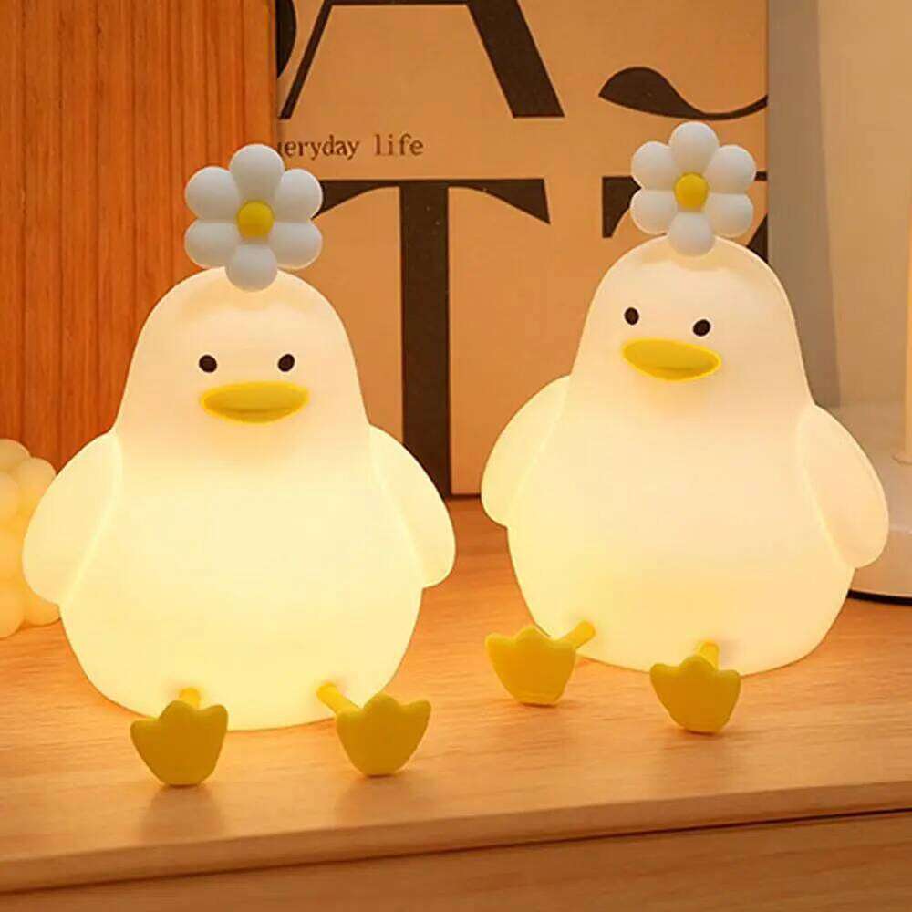 Cute Duck Led Night Light Squishy Silicone Bedside Table Rechargeable Touch Lamp Bedroom Decor Novelty Gifts Z260127