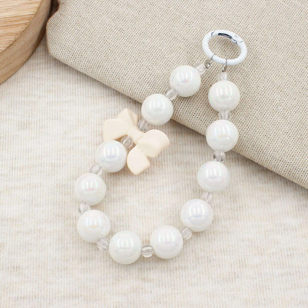 INS Korean Style Bowknot Chain Beaded Lanyard Phone Case Bag Pendant Handmade Keychain S260126