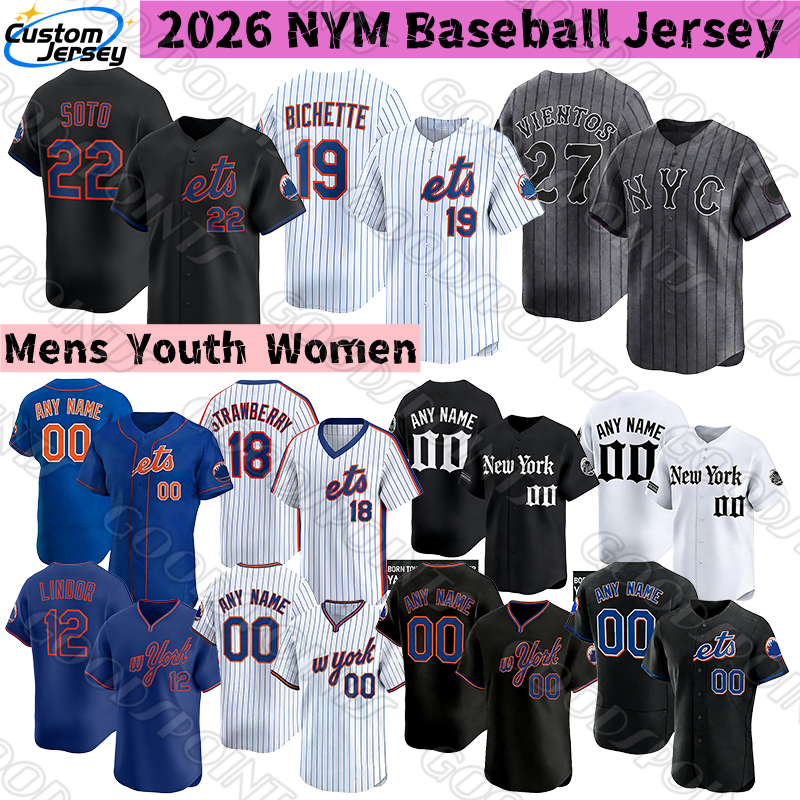 NY New Yorks Mets Jersey #12 Juan Soto Francisco Lindor Bo Bichette Marcus Semien Jorge Polanco Manaea Senga Alvarez Robert Jr. Baty Strawberry Piazza Baseball