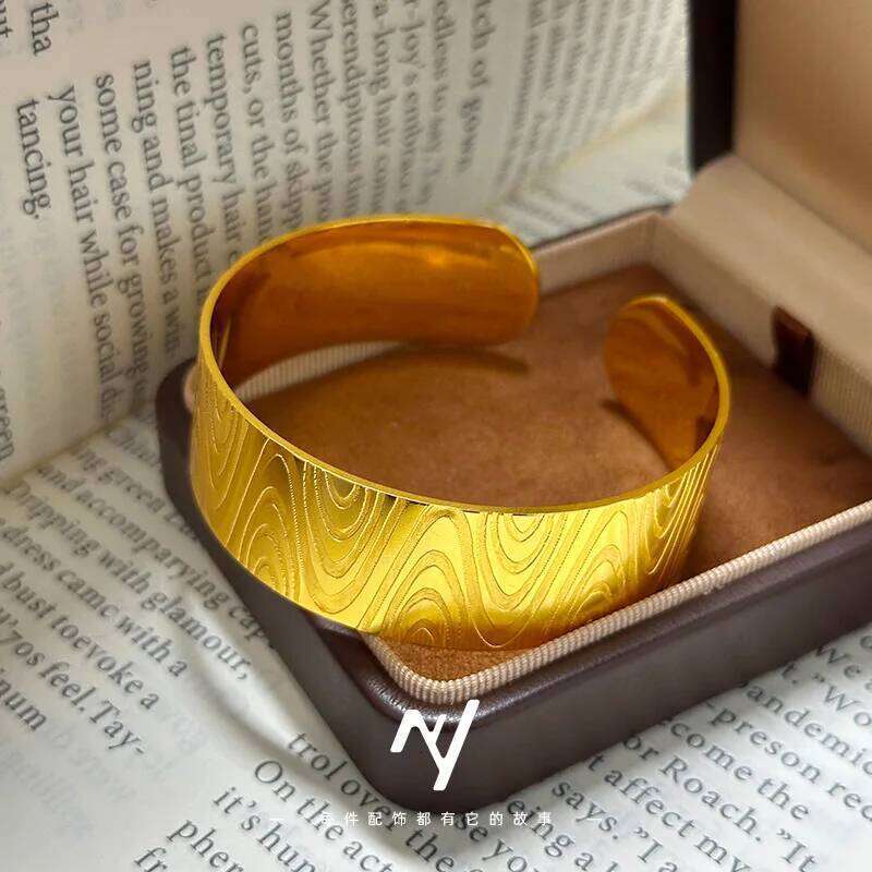 Women's Style real Gold 10 24K Pure Ins gold Luxury 9999 Popular Geometric Ripple Opening Bracelet XJ260127