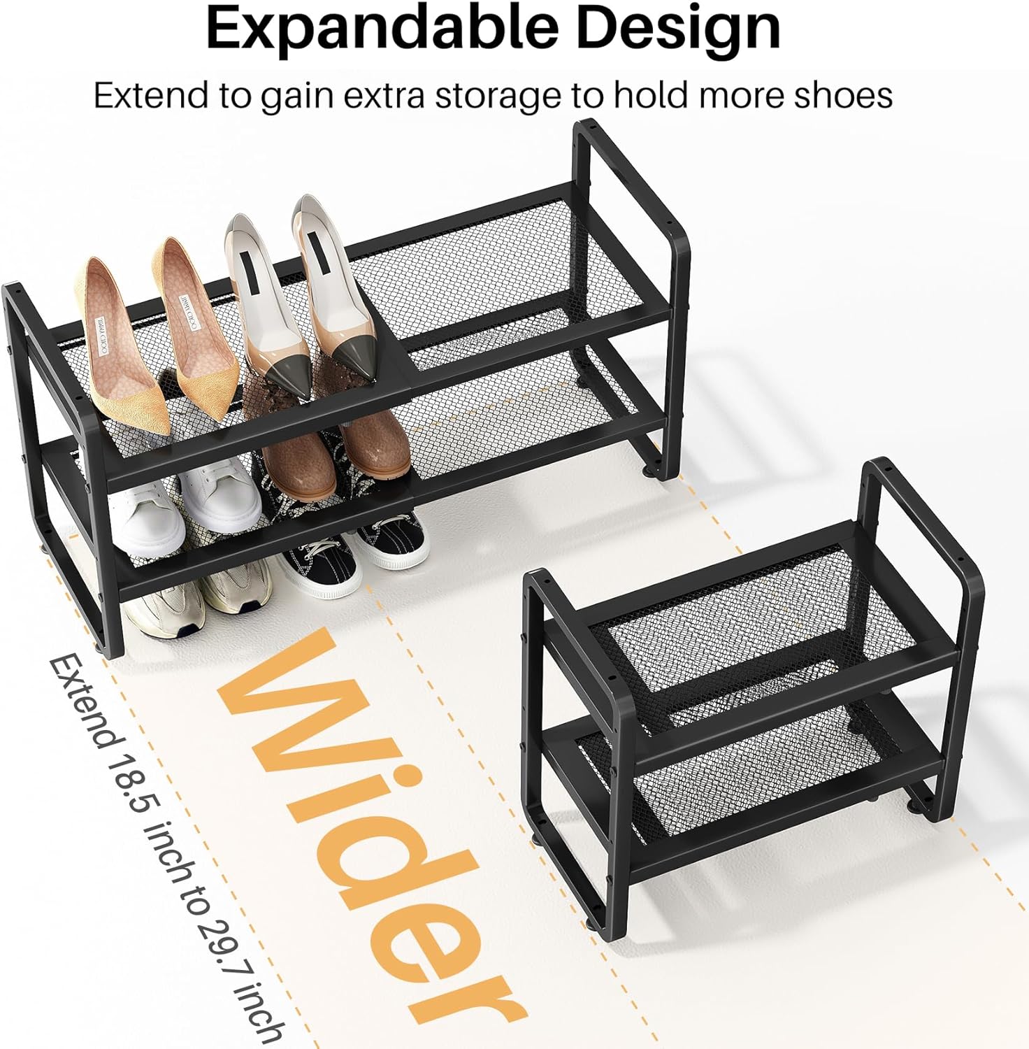 SNTD Shoe Rack - Expandable Shoe Organizer for Closet, Adjustable Metal Shoe Shelf Storage