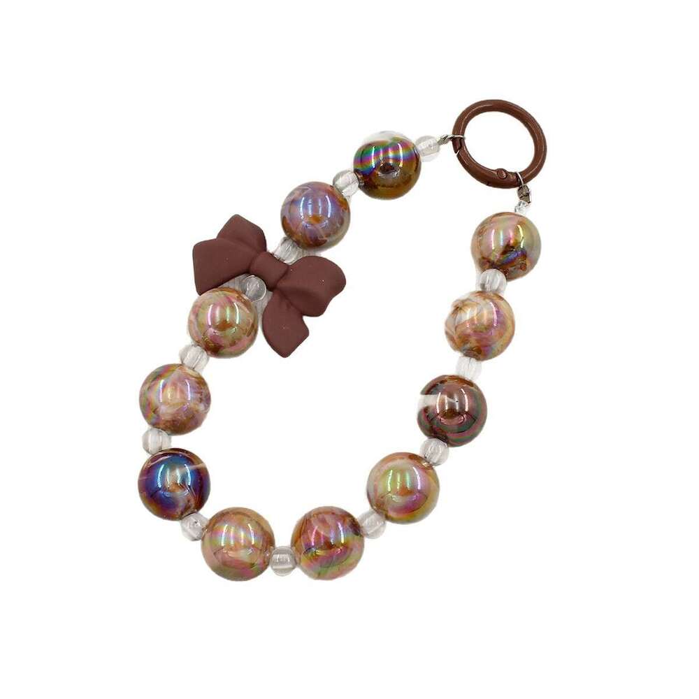 INS Korean Style Bowknot Chain Beaded Lanyard Phone Case Bag Pendant Handmade Keychain S260126