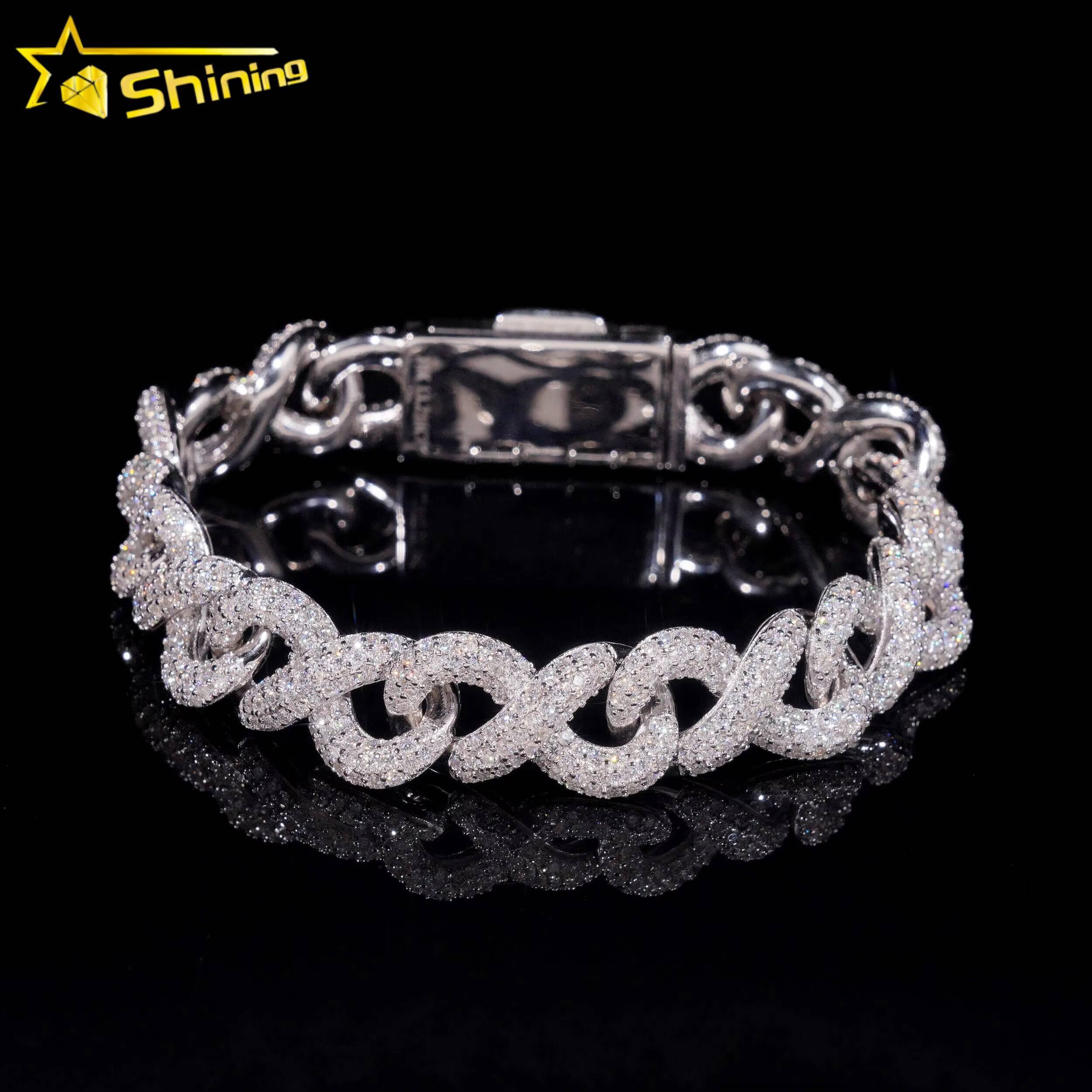 925 Sterling Silver Hip Hop Cuban Infinity Link Chain 13MM Width Iced Out Necklace VVS Moissanite Cuban Bracelet
