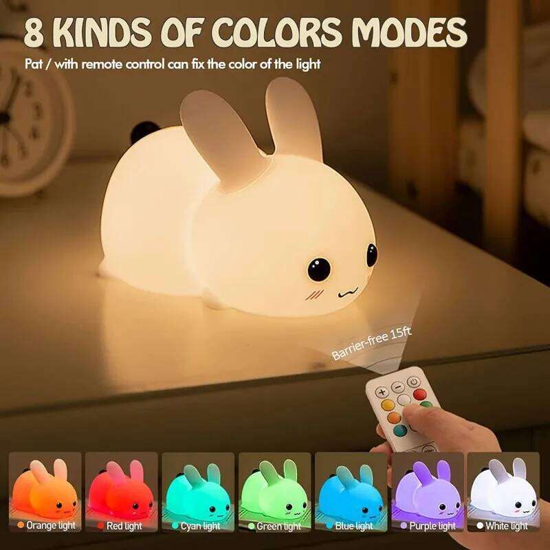 LED Rabbit Night Light Remote Control Dimmable RGB Rechargeable Silicone Bunny Lamp for Children Baby Toy Gift Touch Sensor Z260127