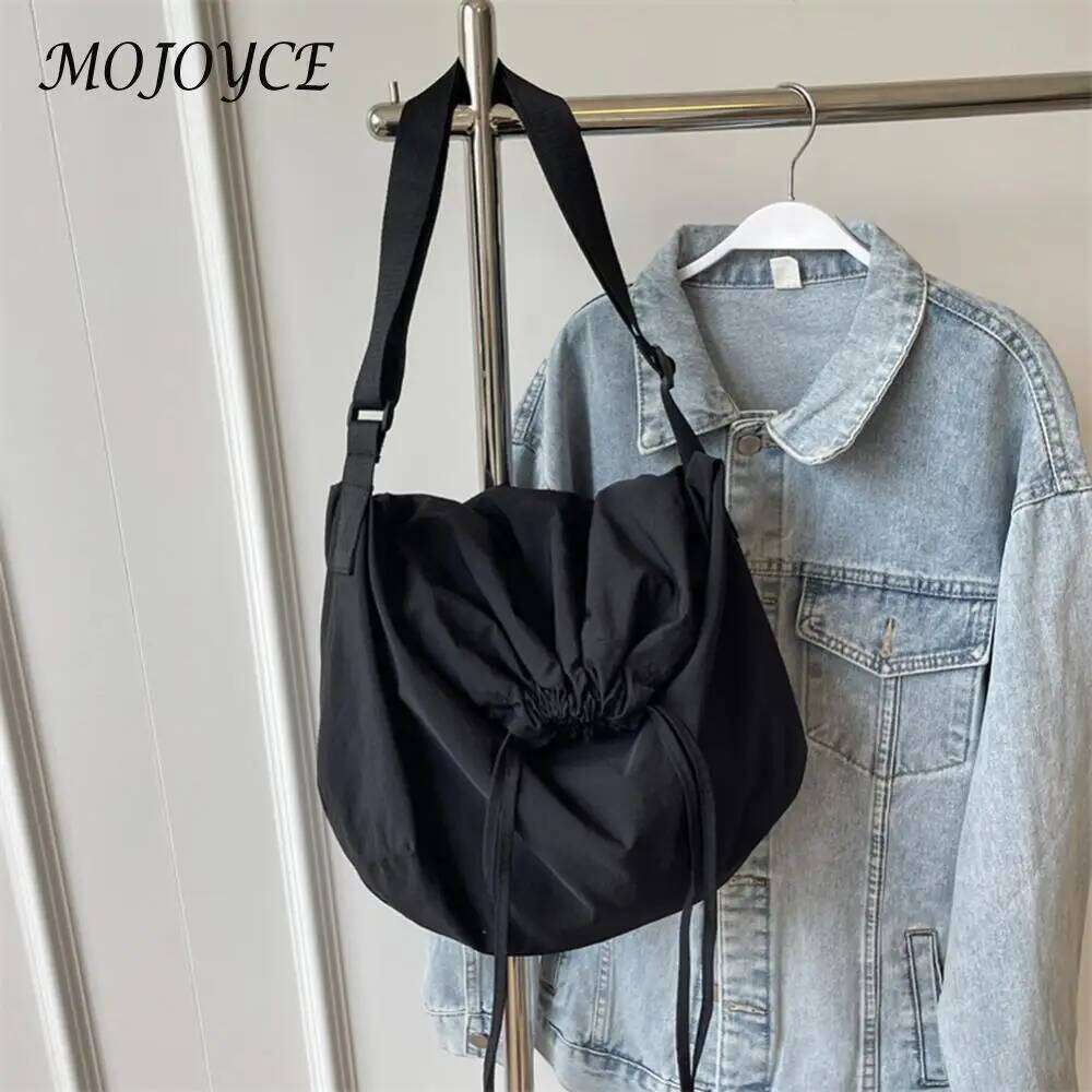 Women Shoulder Solid Color Drawstring Sling Adjustable Strap Lightweight Shopping Girls Outdoor Bag
